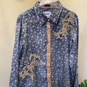 Roar Blue Bell Button Down Embellished Shirt
